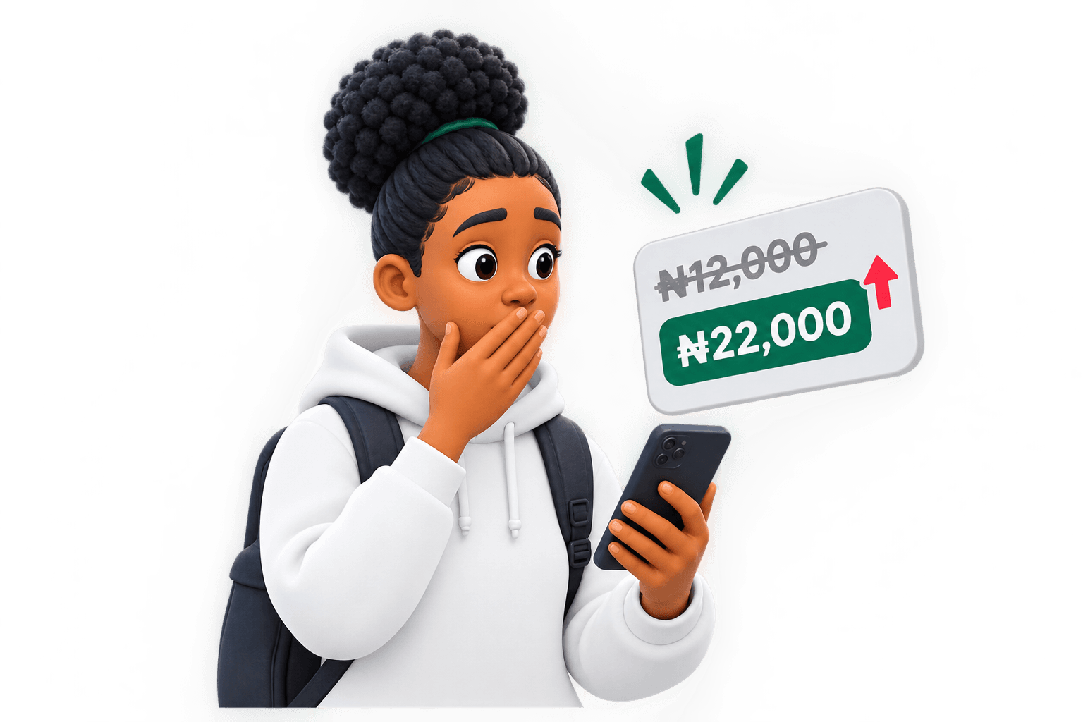 Person shocked by price change on phone